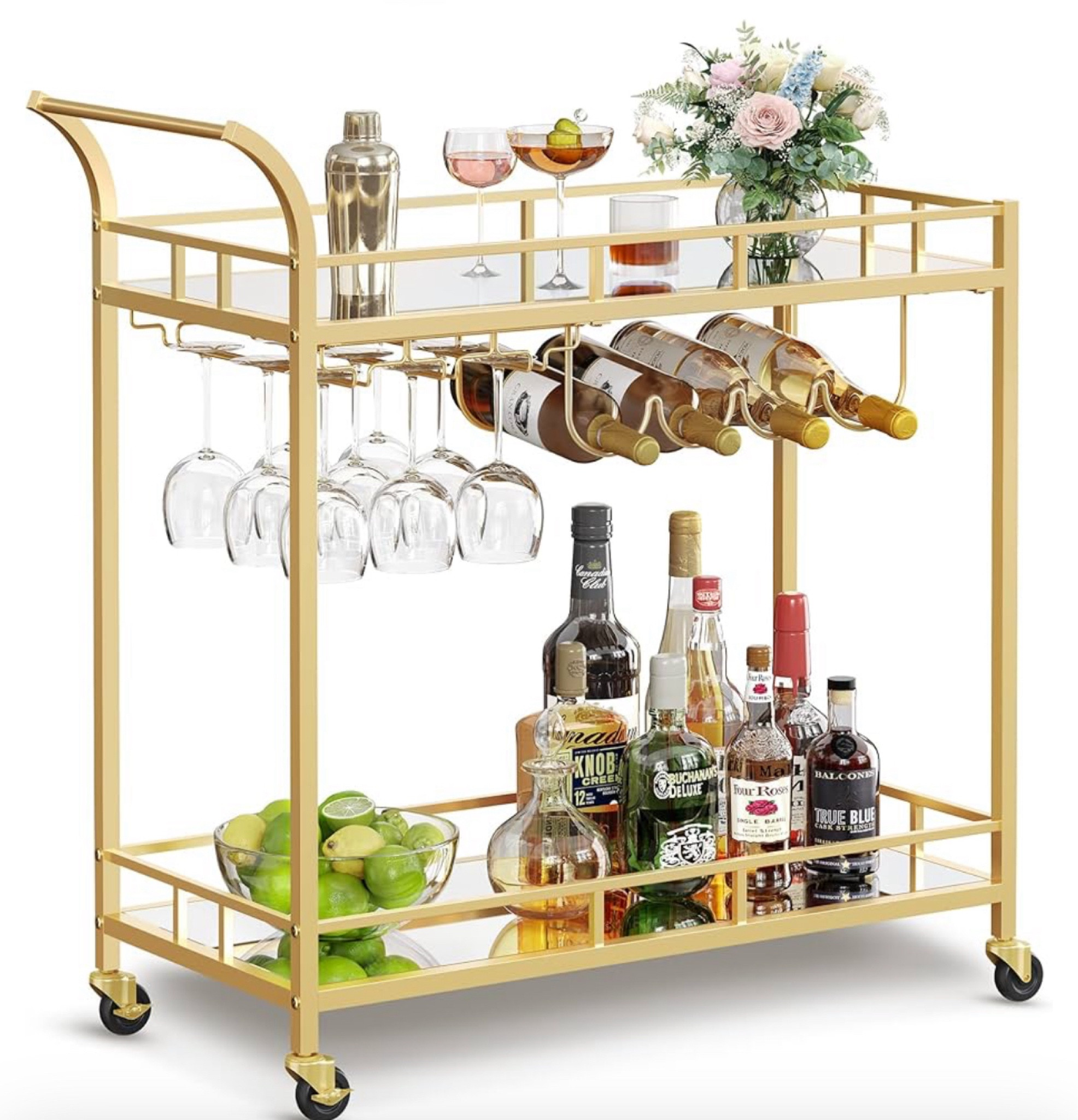 VASAGLE Bar Cart Gold, Home Bar Serving Cart, Wine Cart with 2 Mirrored Shelves, Wine Holders, Glass Holders, for Kitchen, Dining Room, Gold ULRC090A03

#LTKSeasonal #LTKHoliday #LTKGiftGuide