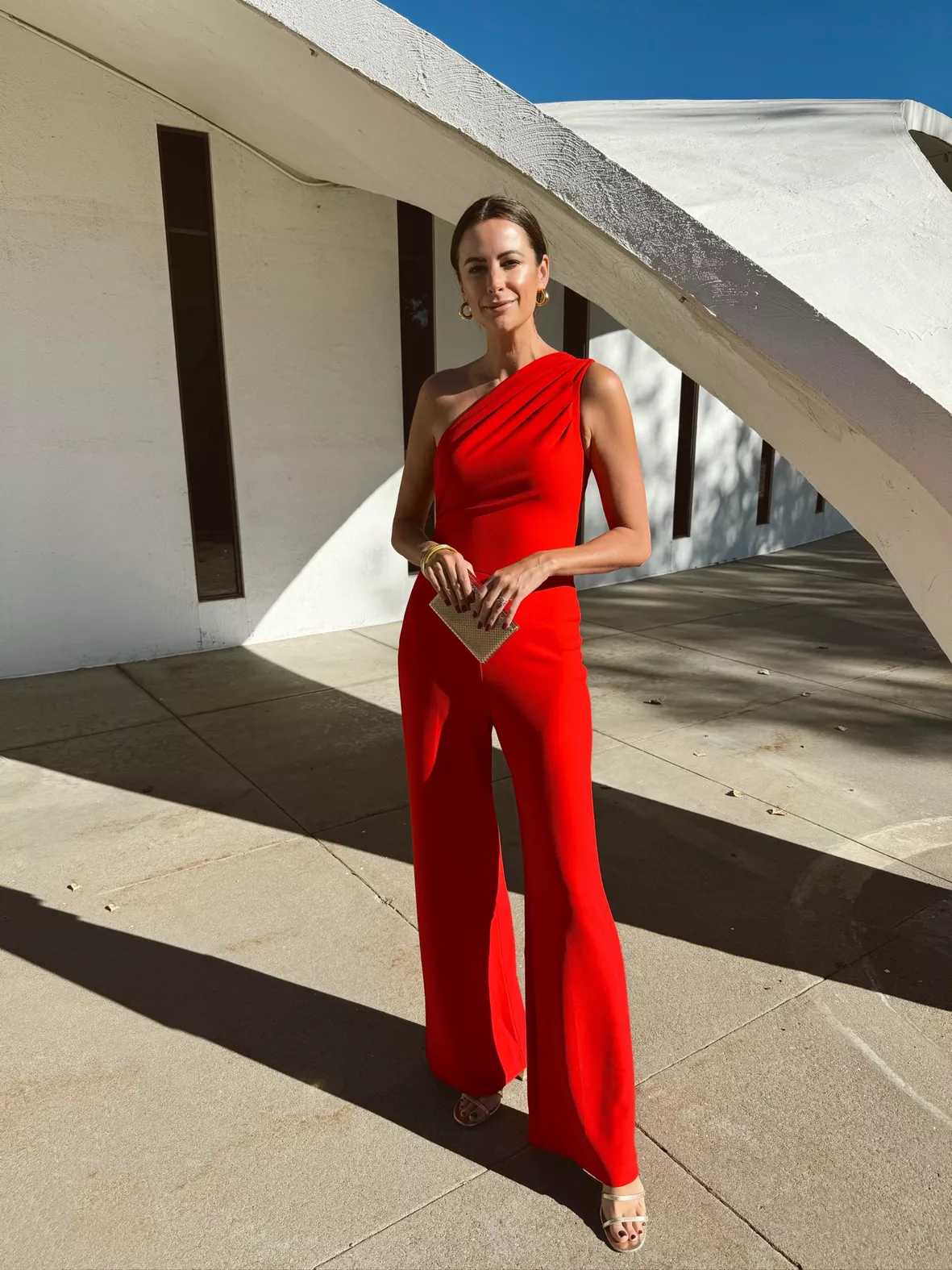 Holiday Party Look — Red Jumpsuit