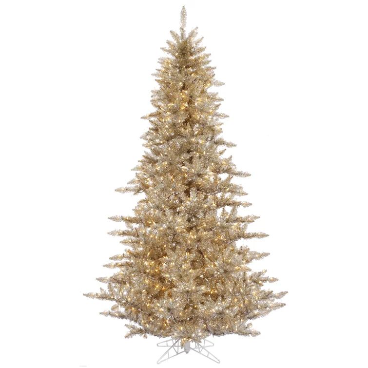 Champagne Fir Artificial Christmas Tree with LED White Lights with Stand | Wayfair North America