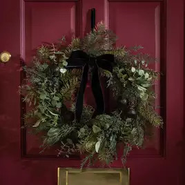 Buy Habitat Fig And Velvet Bow Christmas Wreath | Christmas wreaths and garlands | Habitat | Habitat UK