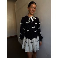 Never Fully Dressed Embellished Bow Relaxed Cardigan Black Mix | Marks & Spencer (UK)