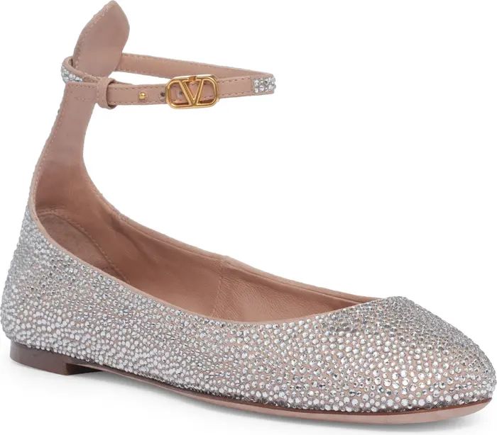 Valentino Garavani Tan-Go Crystal Embellished Ankle Strap Ballet Flat (Women) | Nordstrom | Nordstrom