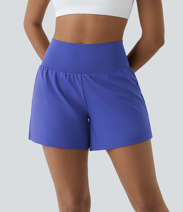 Women’s Super High Waisted Back Pocket & Side Hidden Pocket 2-in-1 Yoga Shorts 5''-Longer Lengt... | HALARA