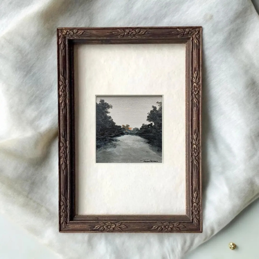Moody Lake Landscape Fine Art Print – Vintage-Style Small Artwork, Moody Pastoral Wall Decor, R... | Etsy (US)