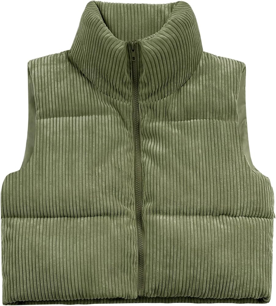 Women's Cropped Puffer Vest Winter Sleeveless Warm Outerwear Vests Lightweight Corduroy Coat with... | Amazon (US)