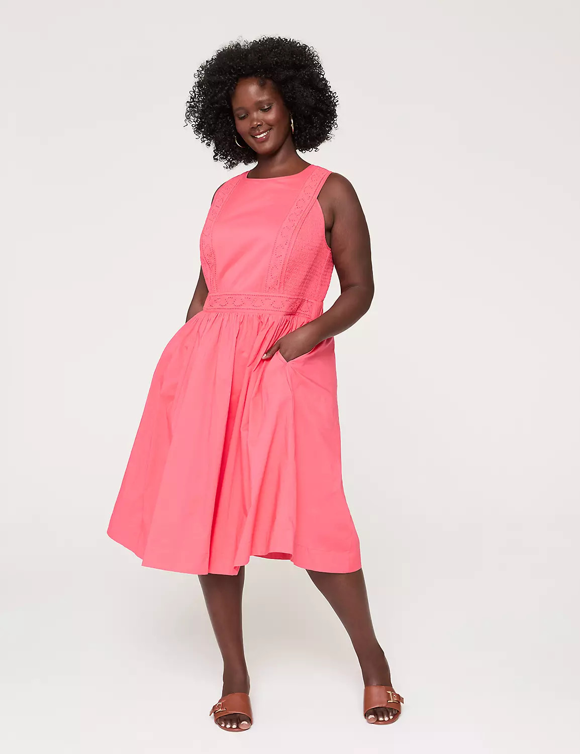 Smocked-Bodice Trim-Detail Midi Dress | Lane Bryant (US)