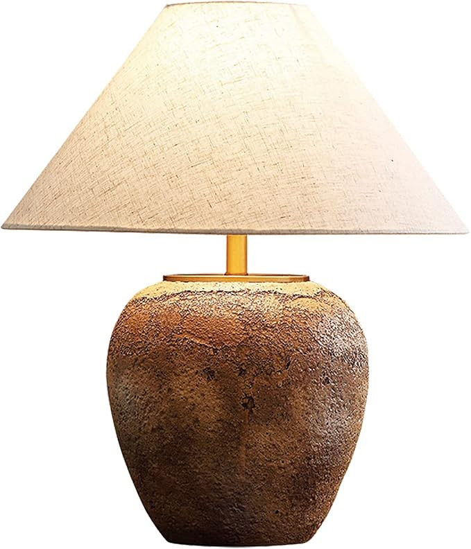DJAMEL Rustic Farmhouse Clay Pot Lamps 19.6" Tall Ceramic Table Lamp Simple Textured Brown Cerami... | Amazon (US)