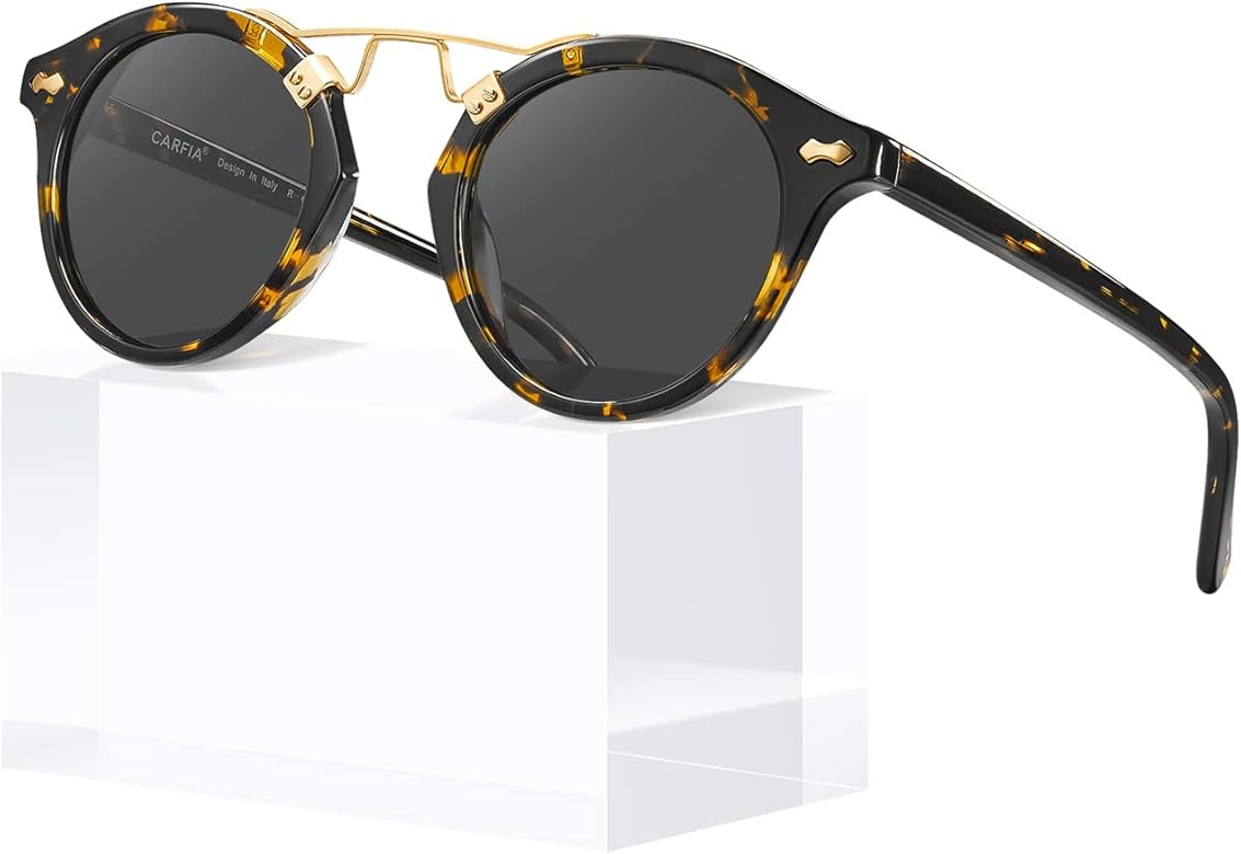 Carfia Retro Polarized Sunglasses for Women UV Protection, Italy Handcrafted Acetate Eyewear Doub... | Amazon (US)