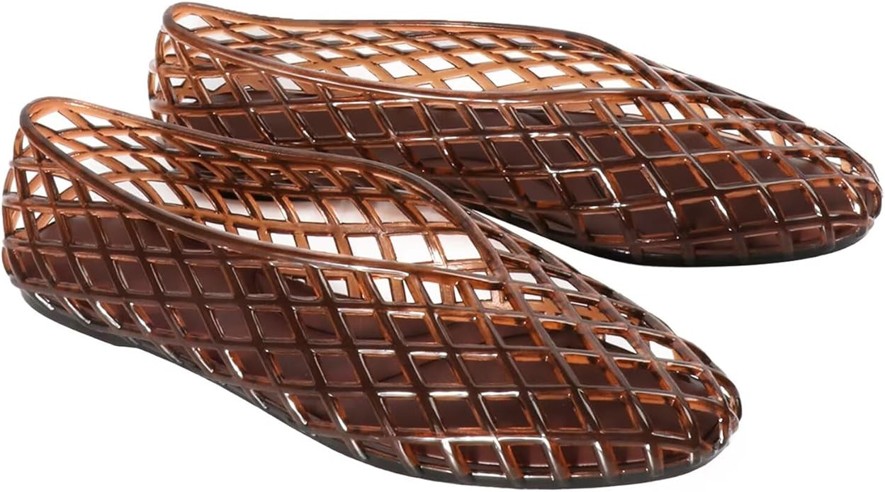 Agodor Jelly Mary Jane Flat Mesh Ballet Flats for Women, Closed Square Toe Hollow Jellies Beach F... | Amazon (US)