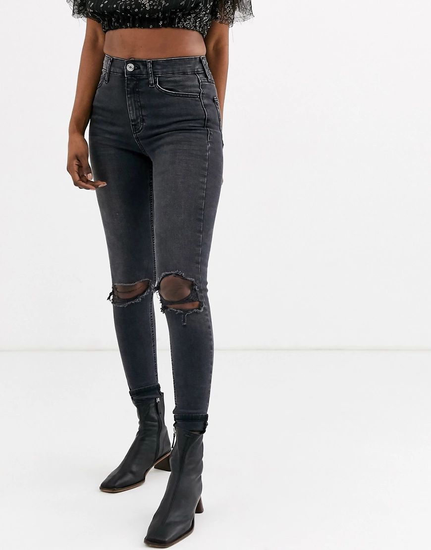 Topshop Jamie skinny jeans with rip knees in black | ASOS (Global)