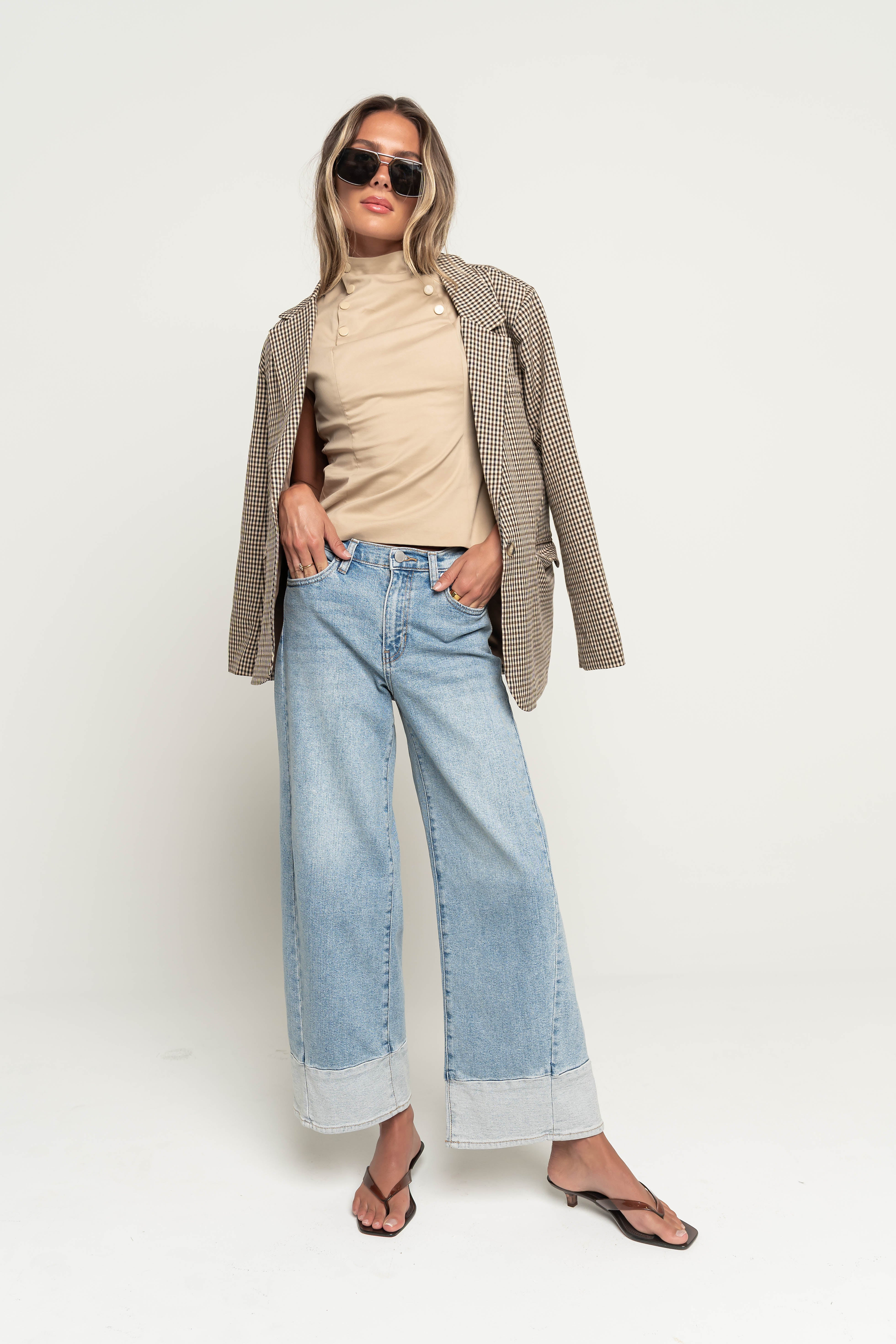 Sariah Contrast Baggy Wide Leg Jeans | Böhme US