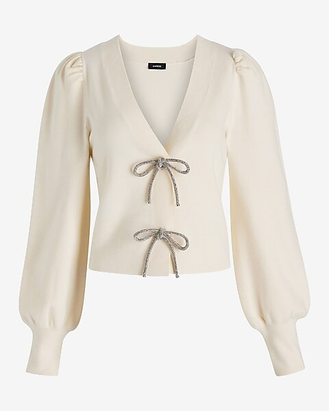 V-neck Embellished Bow Cardigan | Express
