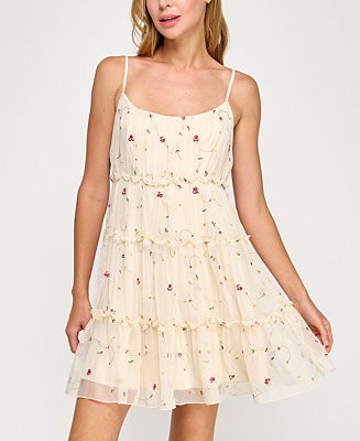 Juniors' Embroidered Sleeveless Mesh Dress | Macy's