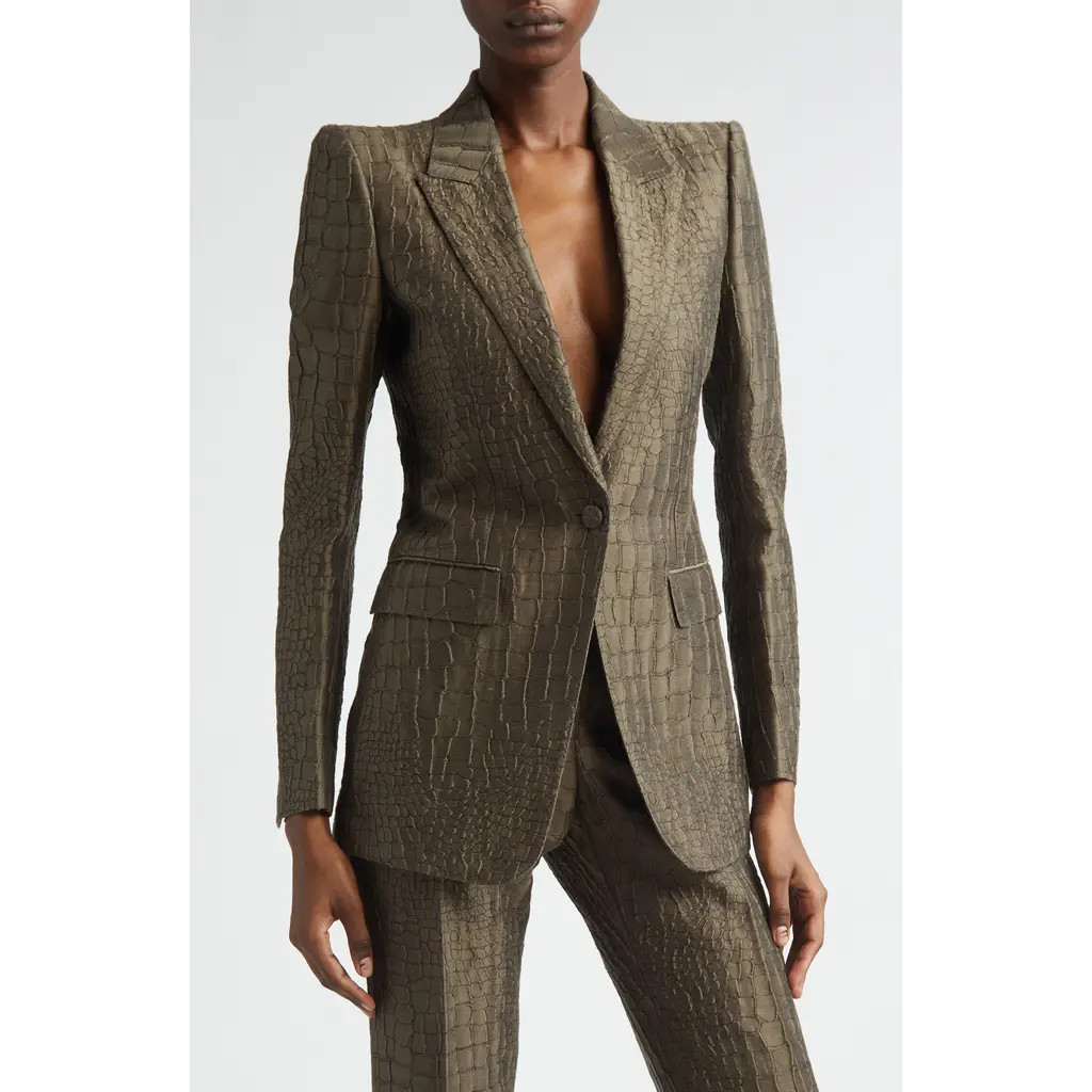 TOM FORD Crocodile Linen & Silk Blend Jacquard Jacket in Olive Green at Nordstrom, Size 4 Us | Nordstrom