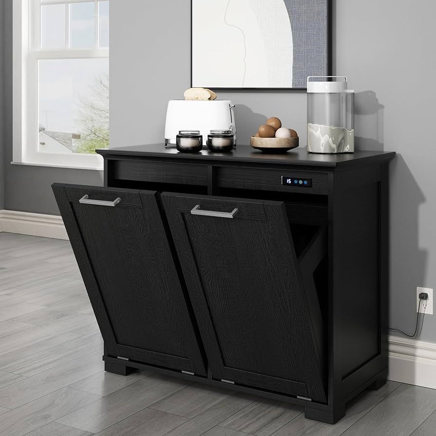 OLD CAPTAIN Double Tilt Out Trash Cabinet, Wooden Kitchen Garbage Can Free Standing Holder, Black... | Amazon (US)