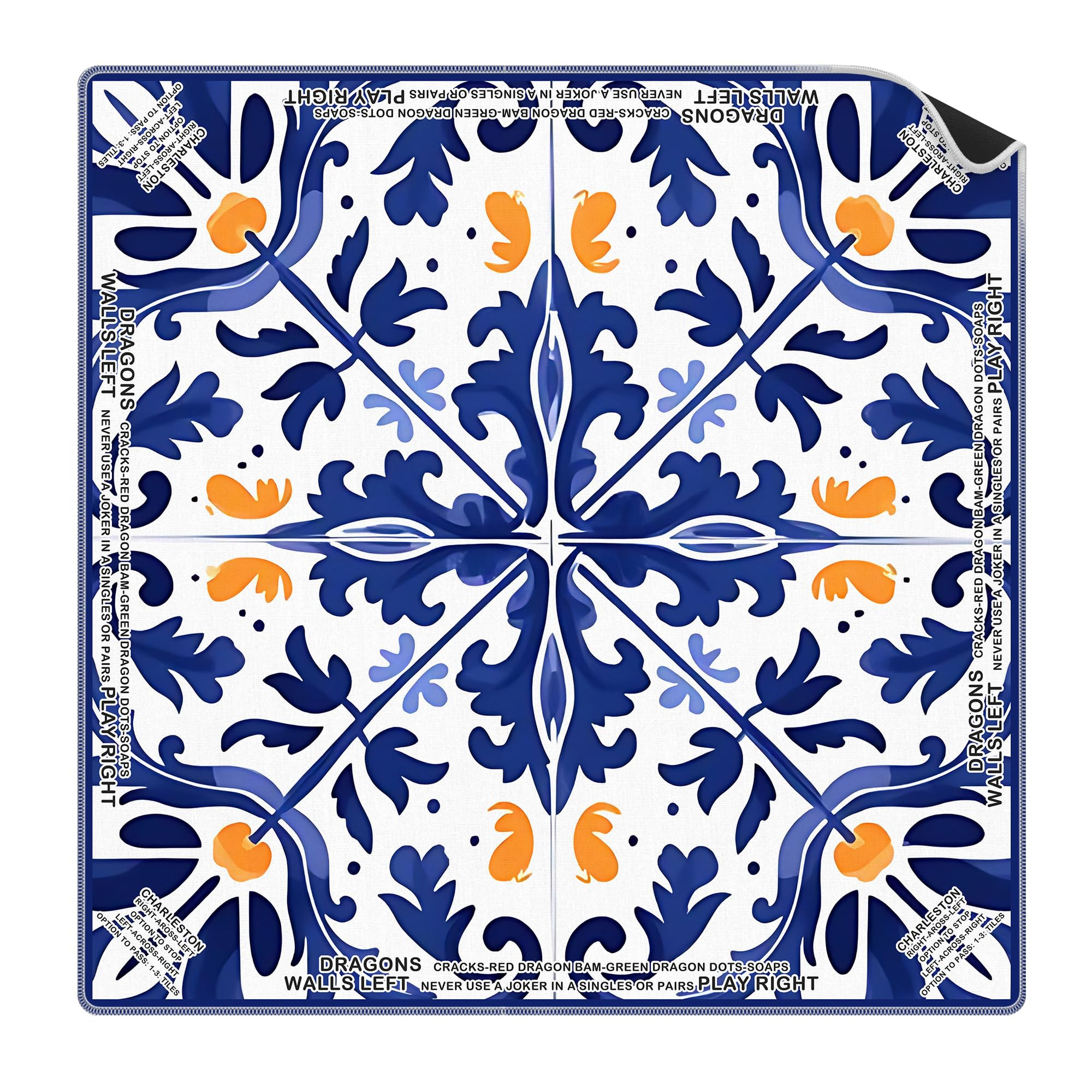 Mediterranean Blue Mahjong Mat 31.5 x 31.5 In, Vintage Blue and Orange Tile Mahjong Mat for Table... | Amazon (US)