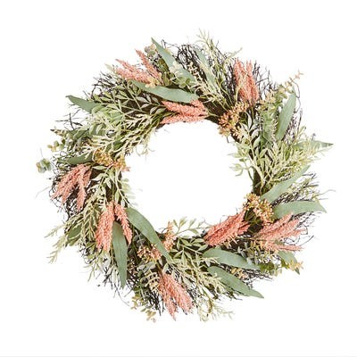 Click for more info about 20" Faux Coral Berries & Mixed Greenery Wreath