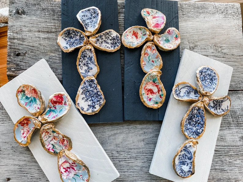 Floral Patterned Oyster Shell Cross | Etsy | Etsy (US)