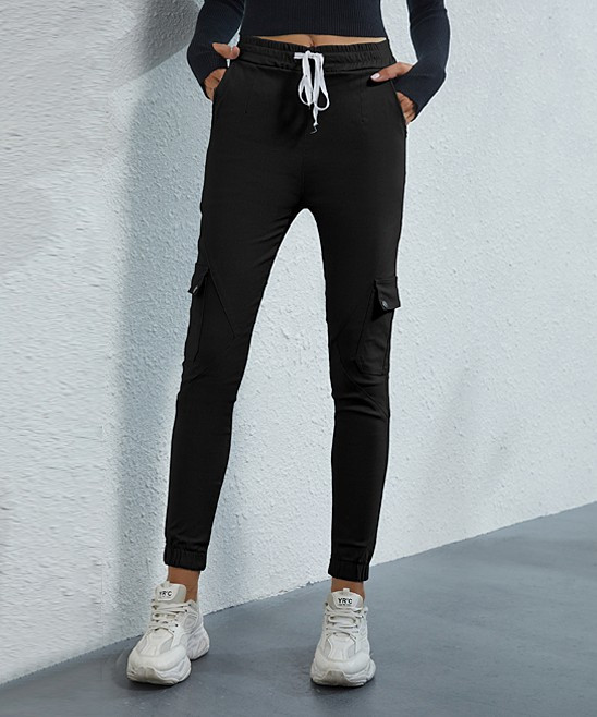 Suvimuga Women's Casual Pants Black - Black Cargo Joggers - Women | Zulily
