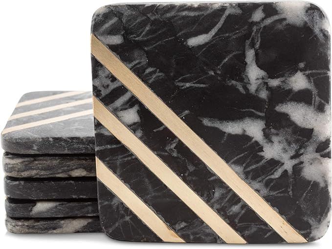 Cork & Mill Marble Coasters for Drinks - Handcrafted Modern Coasters - Square Drink Coasters - Bl... | Amazon (US)