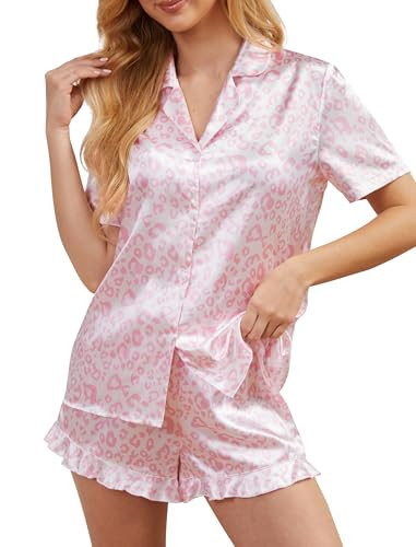 Silk Pajamas for Women Satin Womens Pajama Sets Short Sleeve Set 2-Piece Sleepwear | Amazon (US)