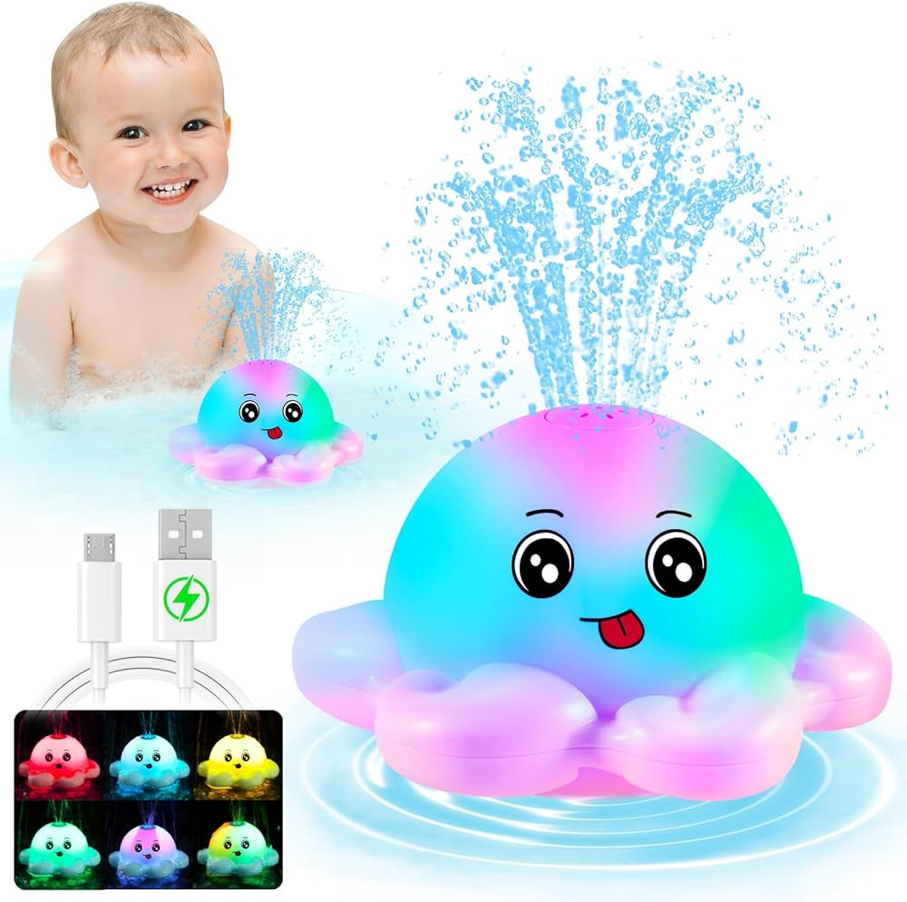 Gigilli Octopus Bath Toys, Rechargeable Baby Bath Toys, Light Up Bath Toys Sprinkler Bathtub Toys... | Amazon (US)
