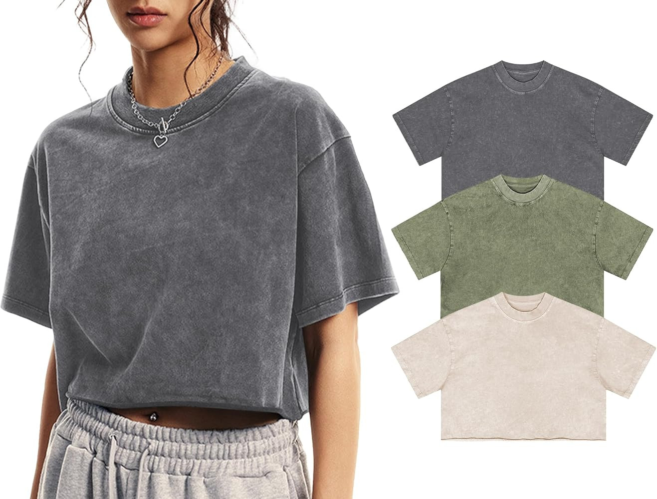 Womens Oversized Vintage T Shirts Casual Cropped Tees Short Sleeve Cotton Acid Wash Tops Summer G... | Amazon (US)
