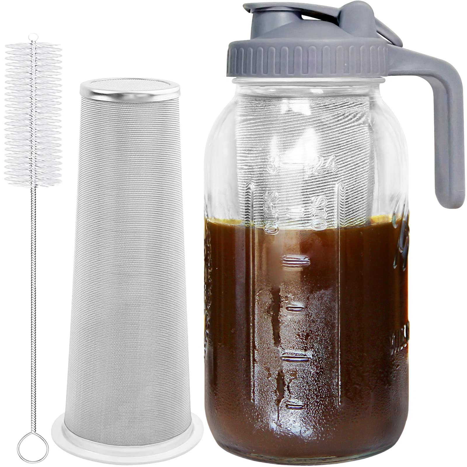 JunVpic Cold Brew Coffee Maker Jar - 64oz Thick Glass Multipurpose Mason Pitcher Spout Lid with H... | Amazon (US)