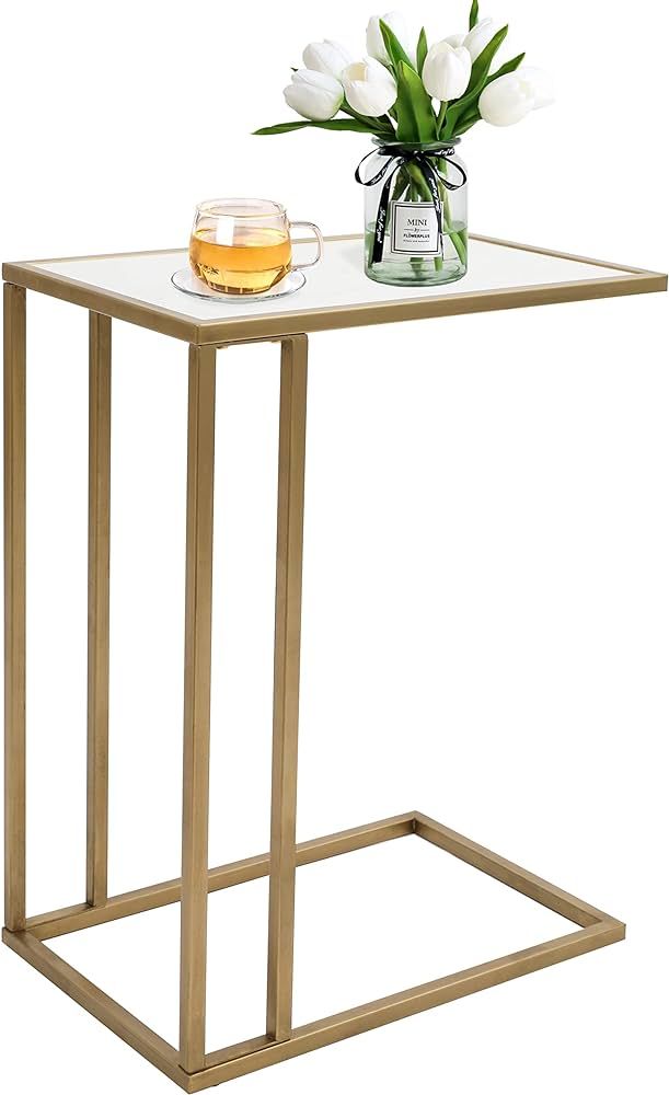 RiteSune Gold Marble C Table - Modern Rectangular End Table for Bedroom, Narrow Side Table for Li... | Amazon (US)