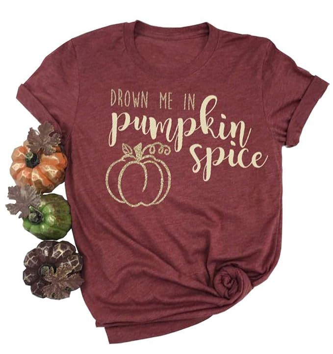 Drown Me in Pumpkin Spice Halloween Shirt Women Funny Letters Printed Fall T Shirt Pumpkin Graphi... | Amazon (US)