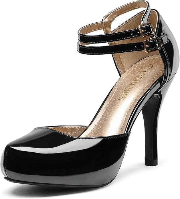 DREAM PAIRS Office-02 Women's Classy Mary Jane Double Ankle Strap Almond Toe High Heel Pumps New | Amazon (US)