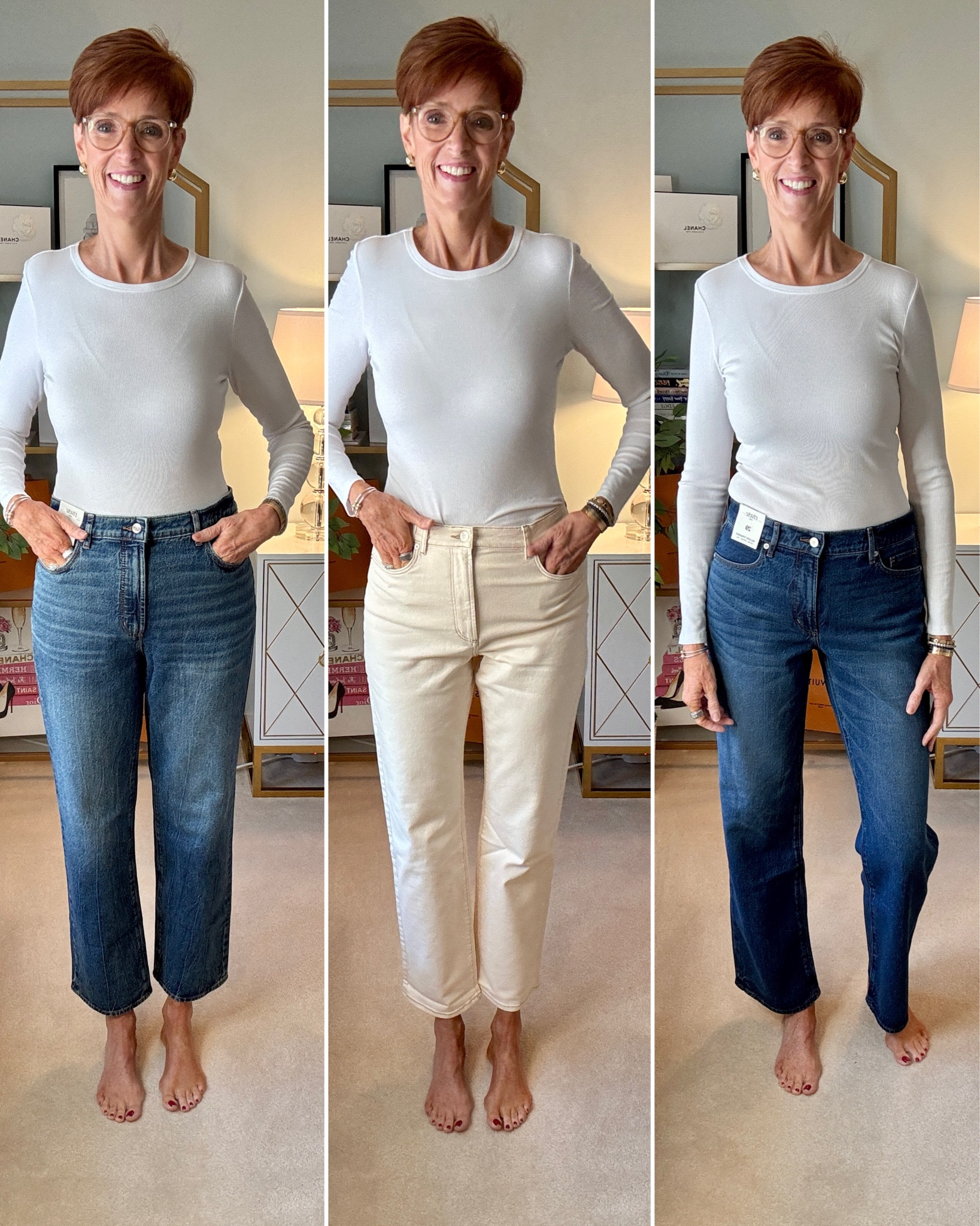 Loft Rivete Denin
Night Rise Stright in Blue
High Rise straight in Cream
Mid Rise relaxed stright in blue
Size 29 tall
Keeping for now the high rise straight in blue and cream
Returning in he mid rise blue

#LTKOver40 #LTKootd #LTKTall