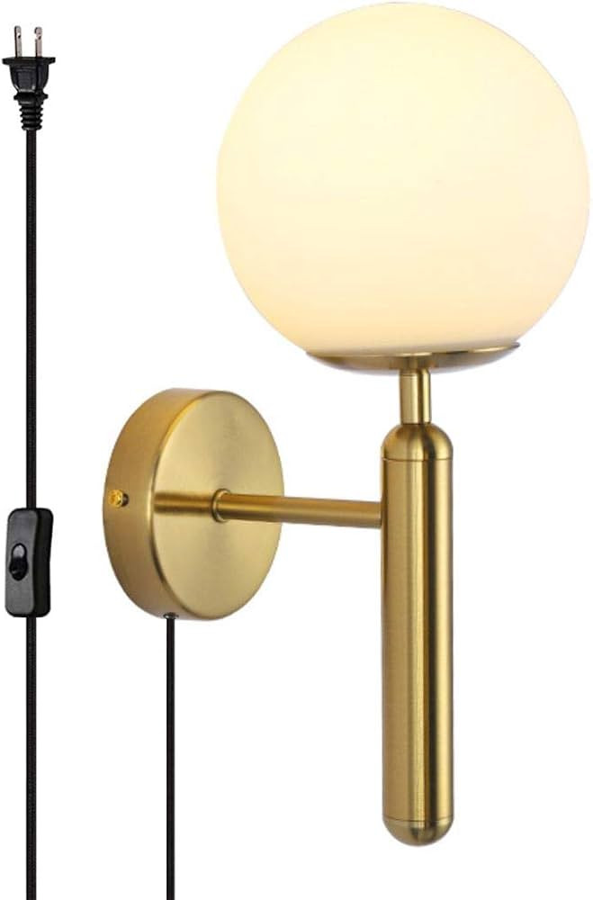 KCO Lighting Modern Wall Sconce On/Off Switch Golden Mid Century Industrial Matte Globe Glass Wal... | Amazon (US)
