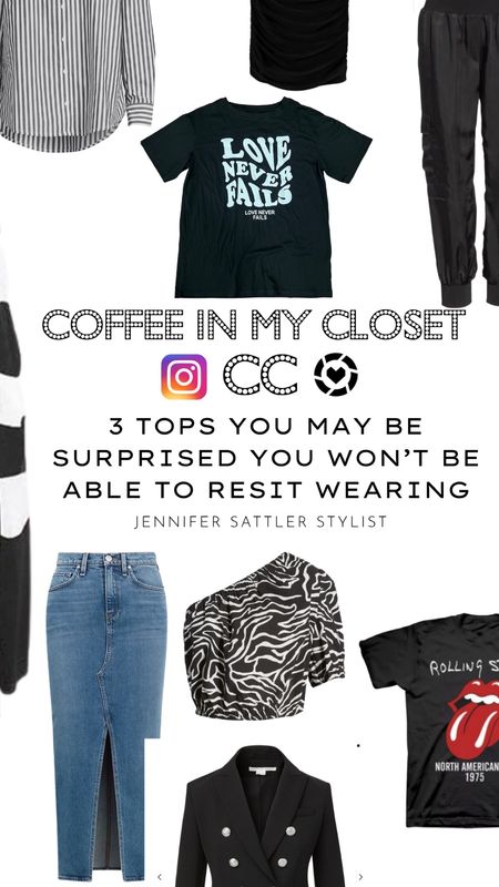 COFFEE IN MY CLOSET

A mini styling session that includes highlights and a closer look at the stylist tips and links 👇🏻

https://closetchoreography.com/fashion-makeover-myths-how-to-wear-crop-tops-stripes-graphic-tees-after-40/