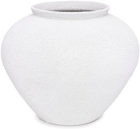 Rustic Rough-Textured Ceramic Vase, Handcrafted Texture Decorative Accent, White, 11.5" Wide x 9.... | Amazon (US)