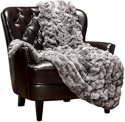 Chanasya Ruched Royal Faux Fur Throw Blanket - Fuzzy Plush Elegant Blanket for Sofa Chair Couch a... | Amazon (US)