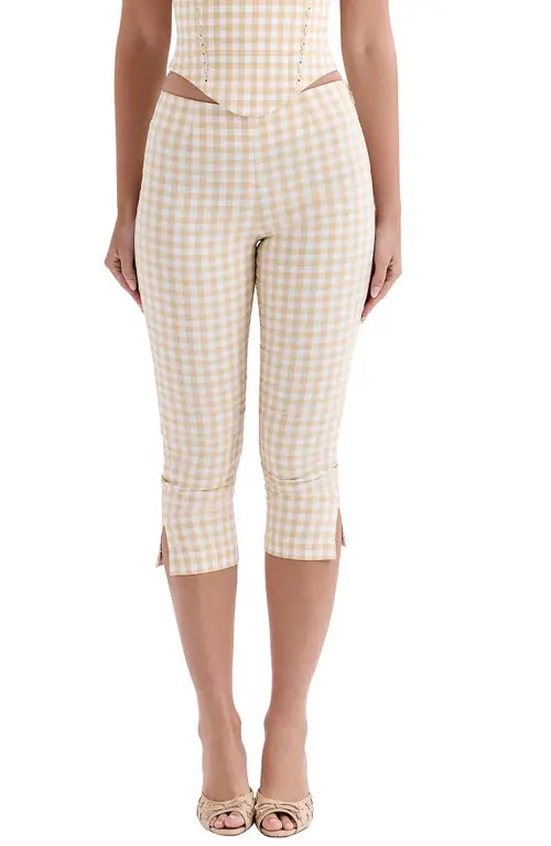 HOUSE OF CB Carella Gingham Capri Pants in Gingerbread at Nordstrom, Size Medium | Nordstrom
