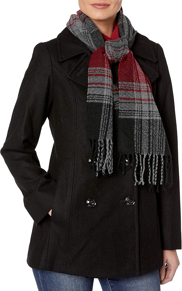 LONDON FOG Women's Plus-Size Double Breasted Peacoat with Scarf | Amazon (US)