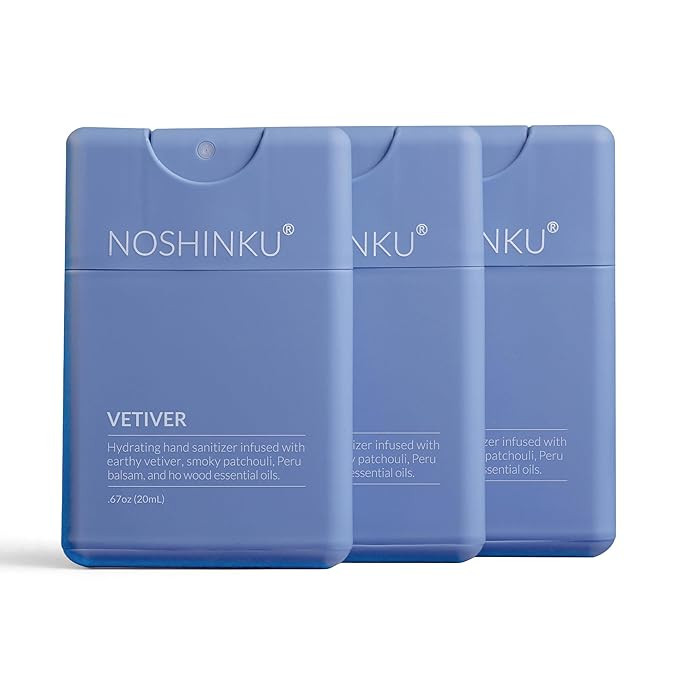 Noshinku - Refillable Hand Sanitizer Vetiver 3-Pack, Travel Size Spray with Hydrating Botanical O... | Amazon (US)