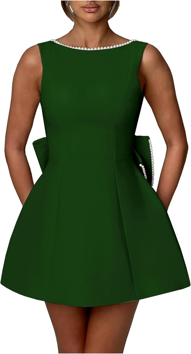 Sevintage Satin Pearl Homecoming Dress with Bow Short Modest Mini Cocktail Dresses for Wedding | Amazon (US)