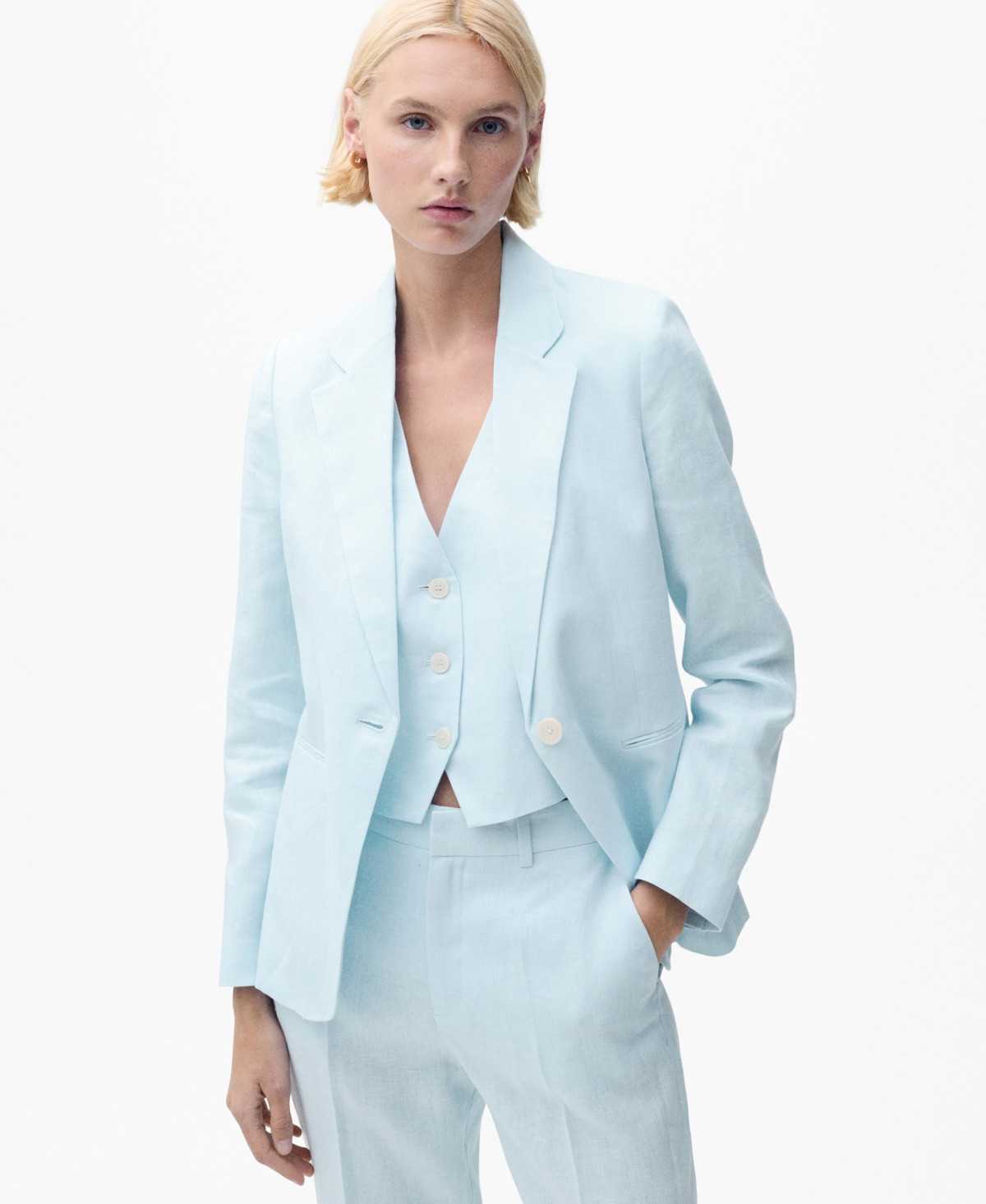 Mango Women's Linen Suit Jacket - Sky Blue | Macy's