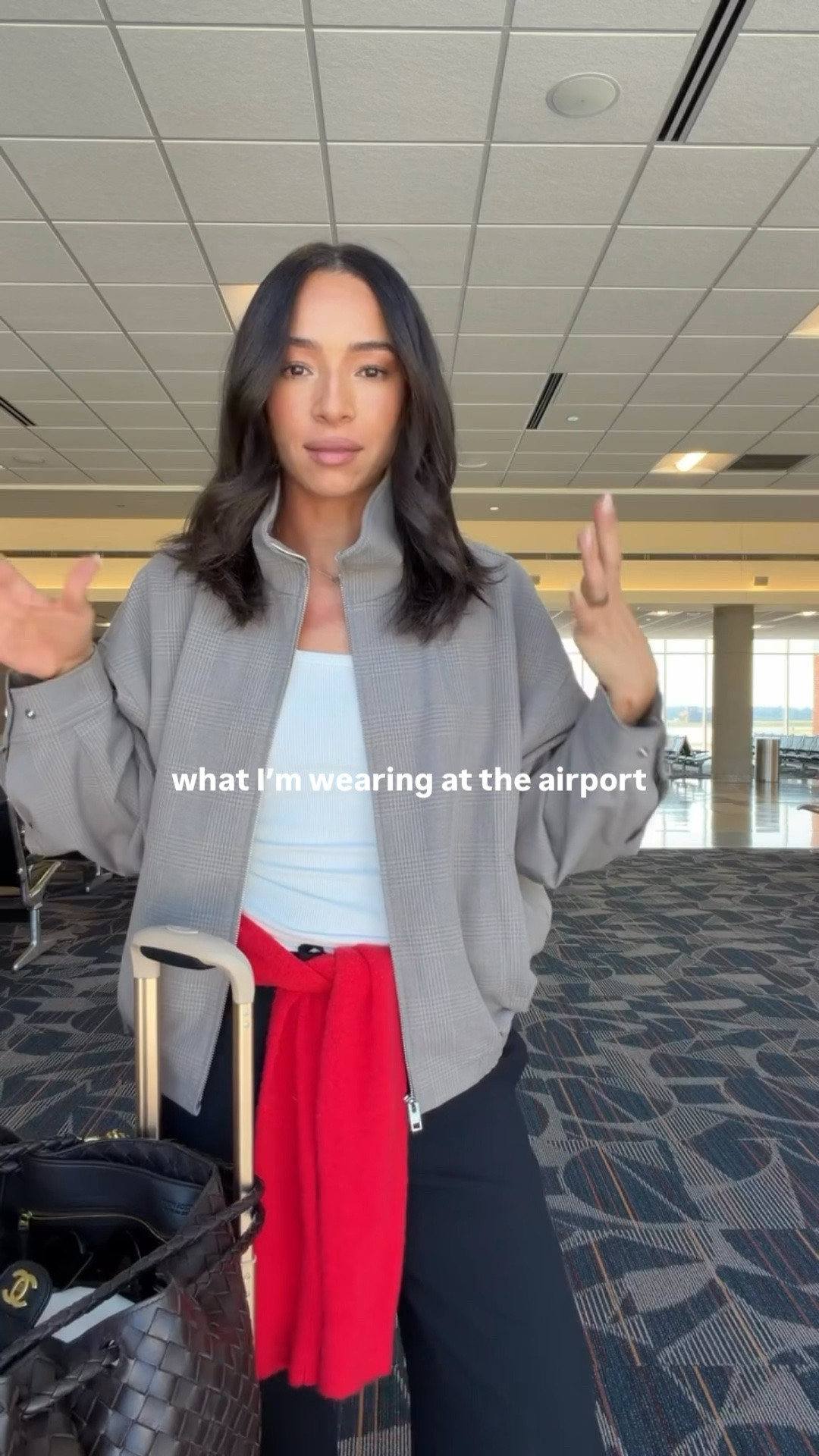 Chic and comfy travel outfit ✈️ These pants are so great for traveling! They don’t wrinkle and still make me feel my airport outfit feel together! Wearing size S white tank, size S plaid jacket, size S red cardigan and size S black pants

#LTKTravel #LTKSeasonal