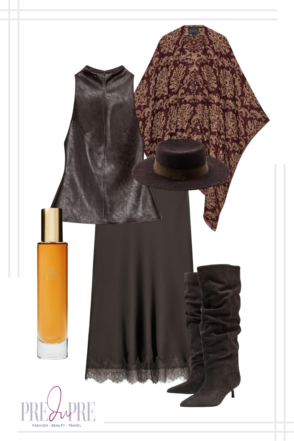 Elevate your fall/winter style with this incredibly luxe and textured look that I created! This outfit is all about rich, seasonal colors and layers, featuring a faux leather top layered over a satin slip skirt for a moody, sophisticated feel. The key piece is that gorgeous burgundy patterned poncho/cape—the ultimate cozy layering essential—paired with a wide−brim felt hat and slouchy suede boots. It’s the perfect ensemble for wine tasting, a festive dinner, or a stylish weekend getaway. Shop all the pieces now to nail this high-end, effortlessly chic aesthetic!

#FallFashion #WinterOutfit #LayeringStyle #FauxLeather #SlipSkirt #PonchoStyle #SuedeBoots #DateNightOutfit #PreDupreFashion #LTKFall #LTKStyle #ChicVibes 

 #LTKSeasonal #LTKFindsUnder100 #LTKStyleTip