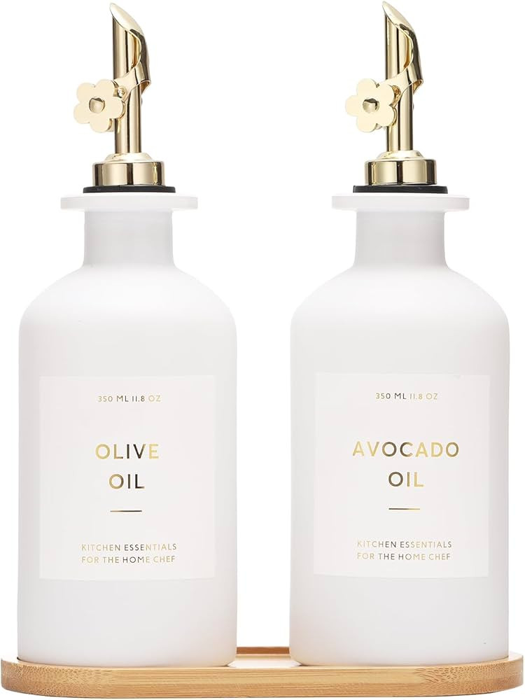 HOMCDALY Olive Oil Dispenser for Kitchen, 11.8oz Glass kitchen Dispenser Bottle, Gold Oil&Vinegar... | Amazon (US)