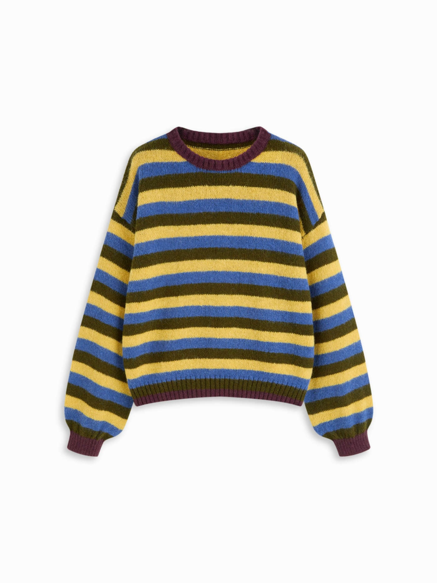 Knit Mohair-blend Striped Contrasting Binding Oversized Top | Cider