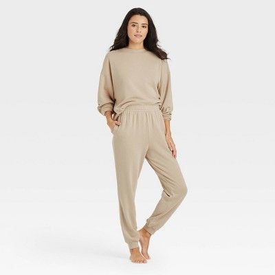 Women&#39;s French Terry Lounge Joggers - Colsie&#8482; Beige M | Target