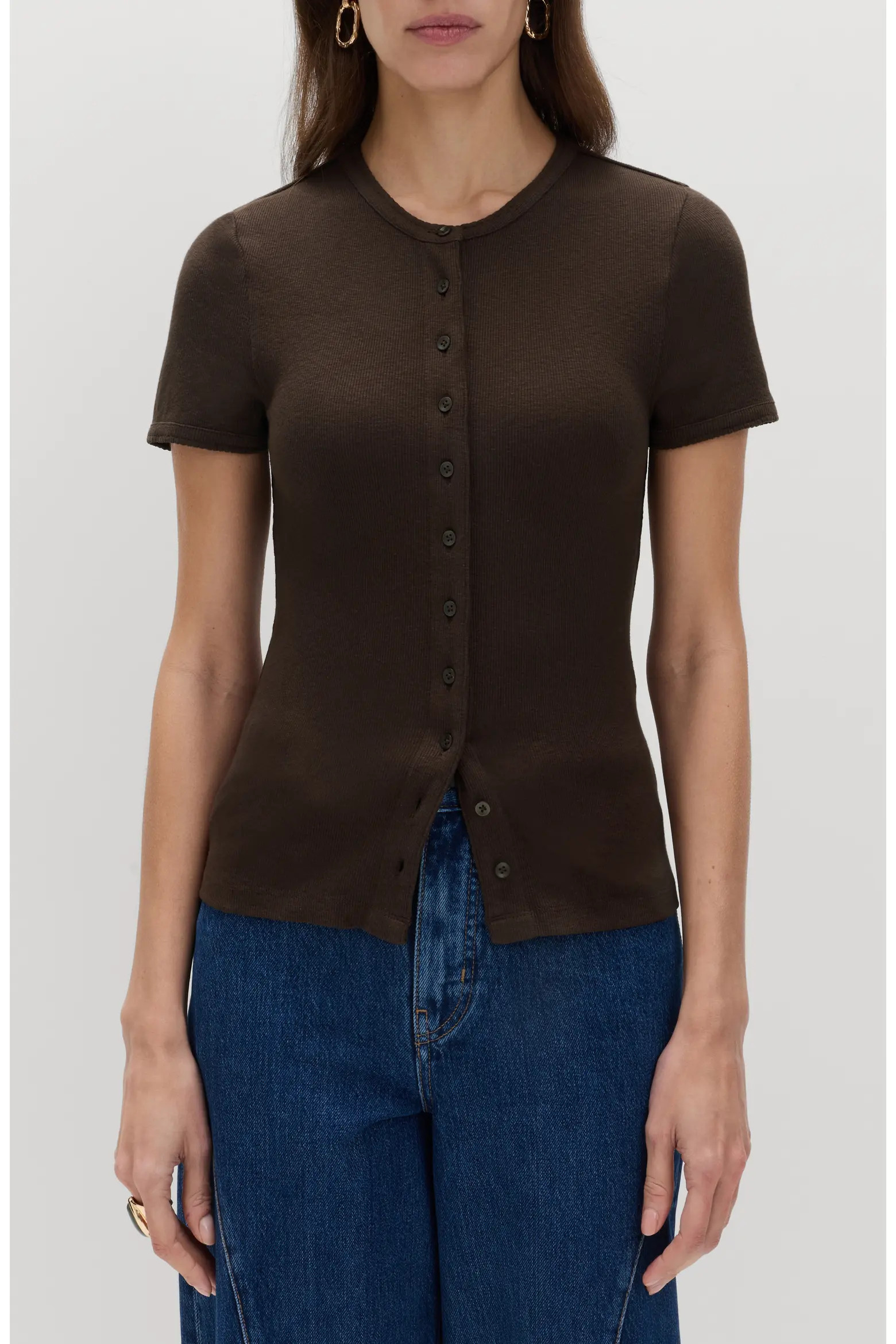 Rib Short Sleeve Button-Up Top (Women) | Nordstrom | Nordstrom