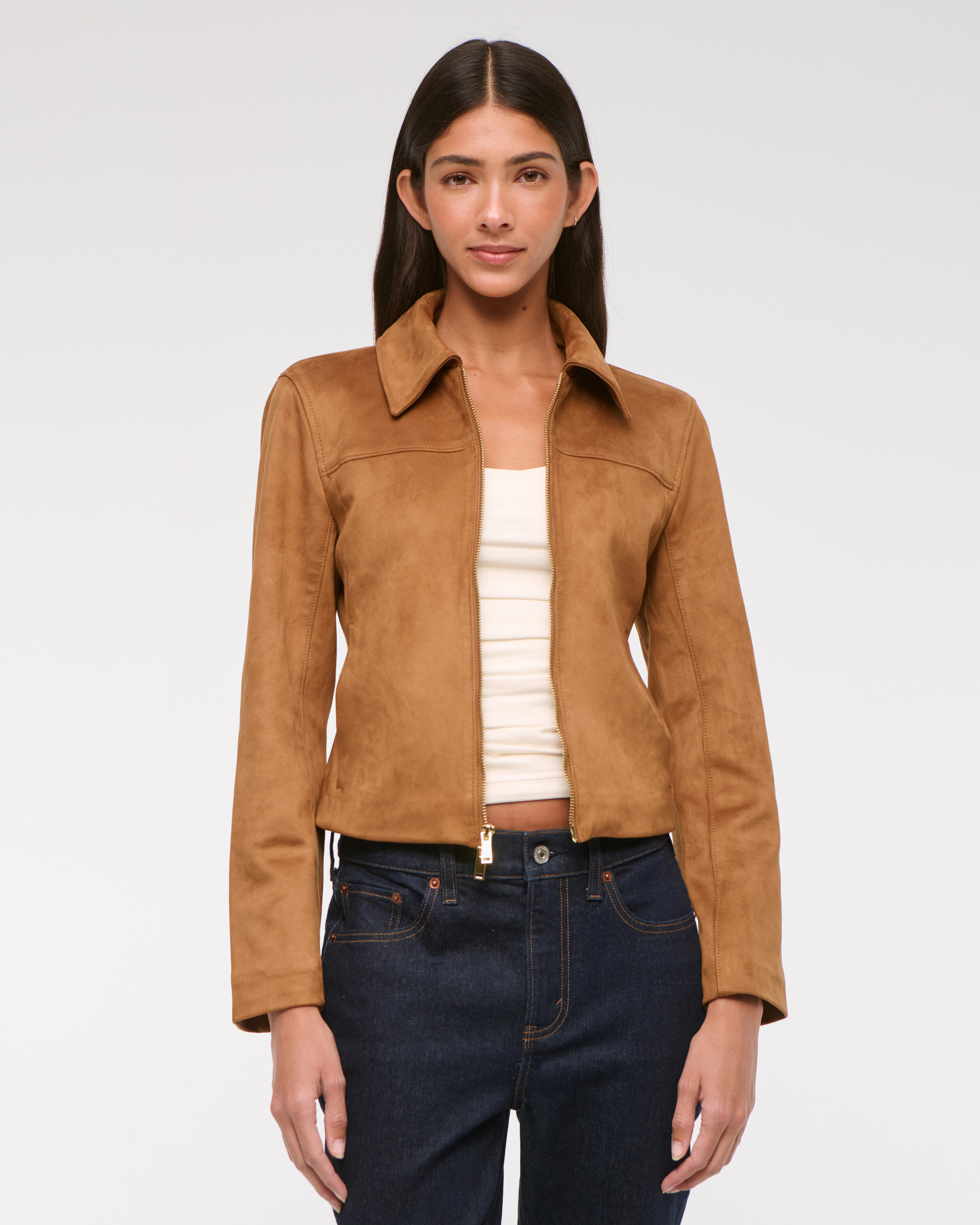 Zip-Front Vegan Suede Jacket | Abercrombie & Fitch (US)