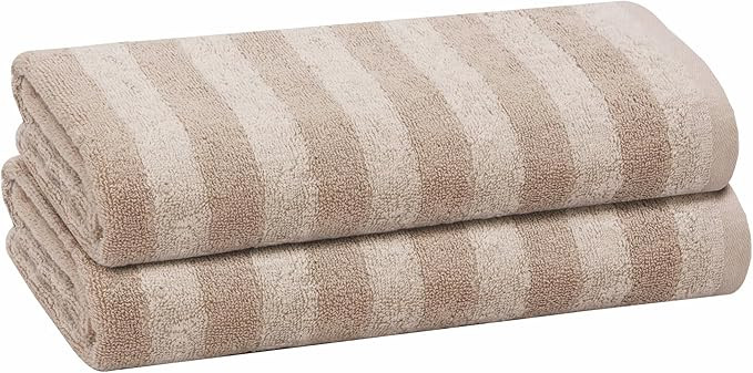 2 Pack Stripes 100% Cotton Yarn Dyed Bath Towel, Oatmeal, 27 x 54 Inches | Amazon (US)