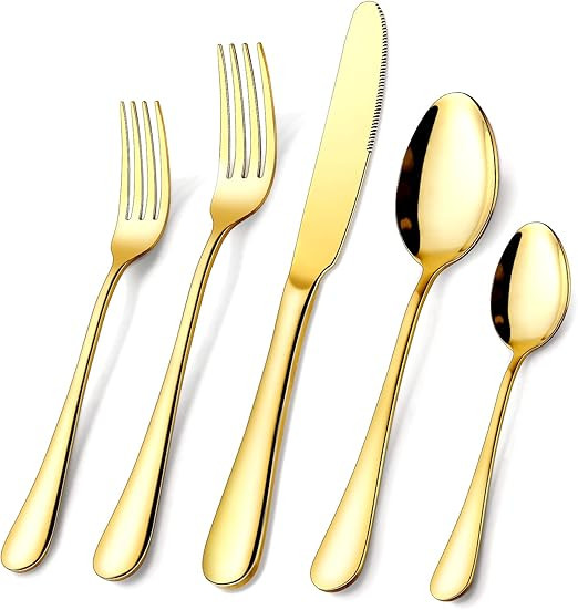 Gold Silverware Set, OGORI 40-Piece Food Grade Stainless Steel Gold Flatware Set, Kitchen Utensil... | Amazon (US)